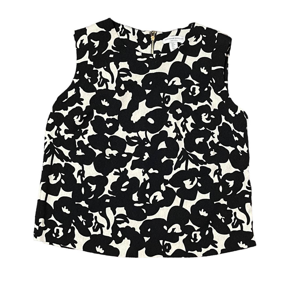Katherine Barclay Women's Sleeveless Career Blouse Top Floral Black White Small